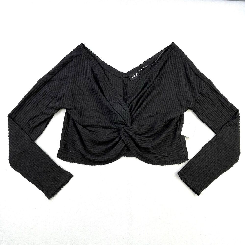 Out From Under Urban Outfitters Twist Front Crop Top Womens M Black Long Sleeve